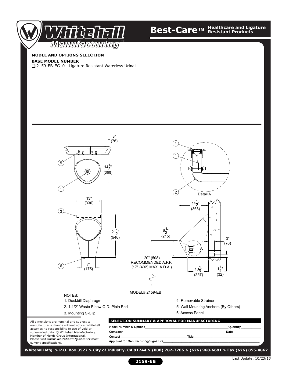 Best-care | Whitehall Manufacturing 2159-EB User Manual | Page 2 / 2