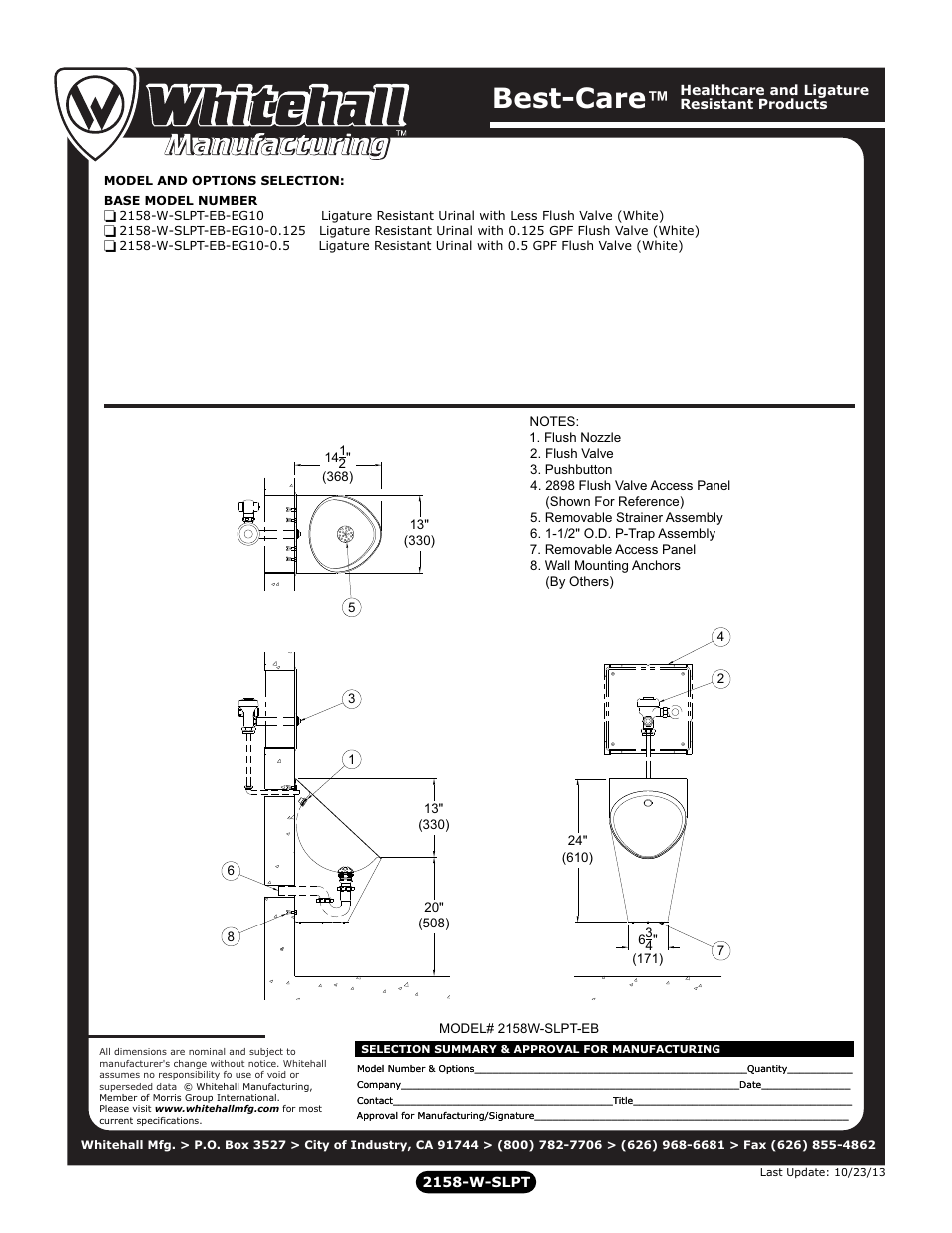 Best-care | Whitehall Manufacturing 2158-W-SLPT-EB-EG10 User Manual | Page 2 / 2