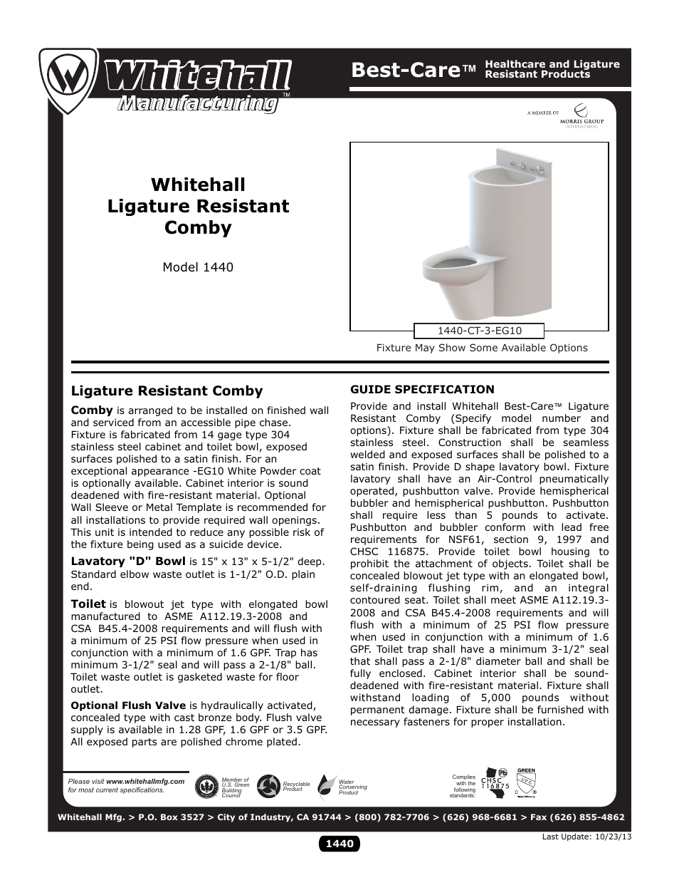 Whitehall Manufacturing 1440 User Manual | 2 pages