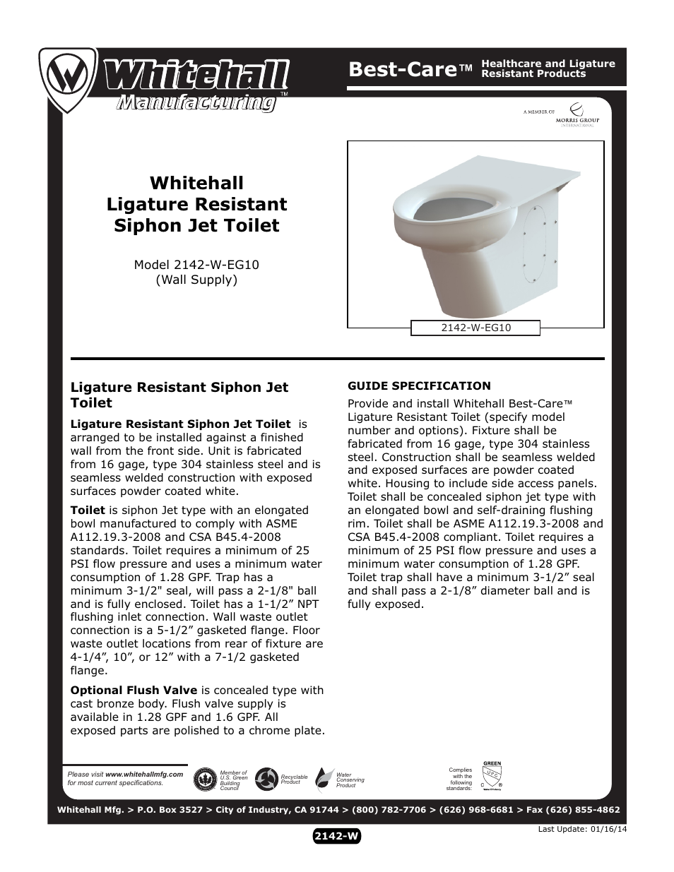 Whitehall Manufacturing 2142-W-EG10 User Manual | 2 pages