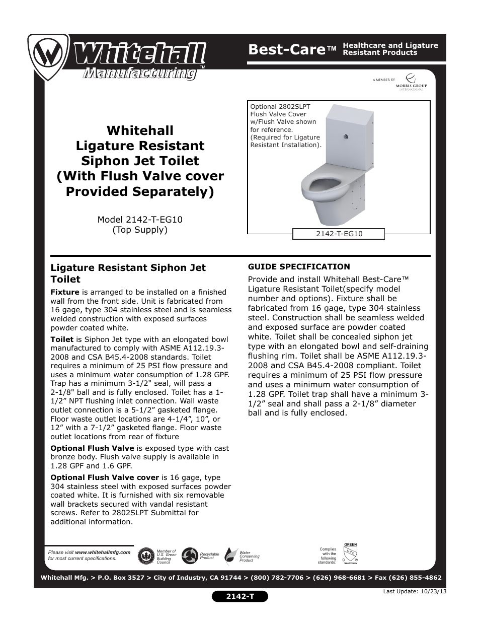 Whitehall Manufacturing 2142-T-EG10 User Manual | 2 pages