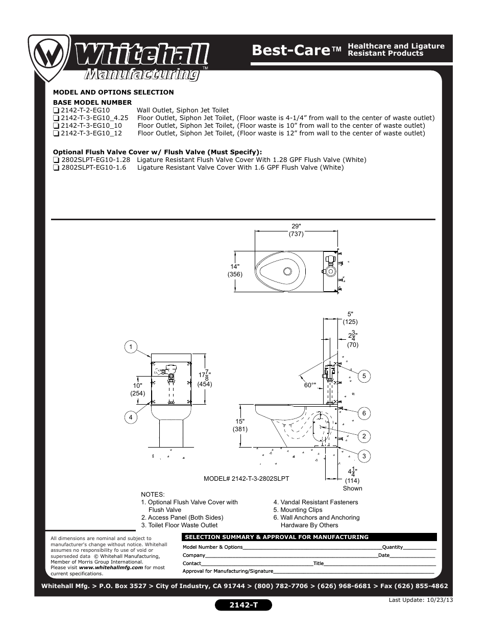 Best-care | Whitehall Manufacturing 2142-T-EG10 User Manual | Page 2 / 2