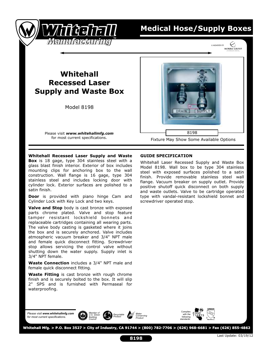 Whitehall Manufacturing 8198 User Manual | 2 pages