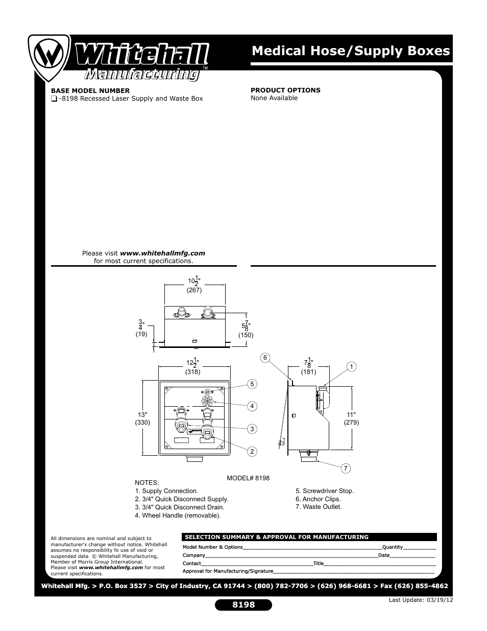 Medical hose/supply boxes | Whitehall Manufacturing 8198 User Manual | Page 2 / 2