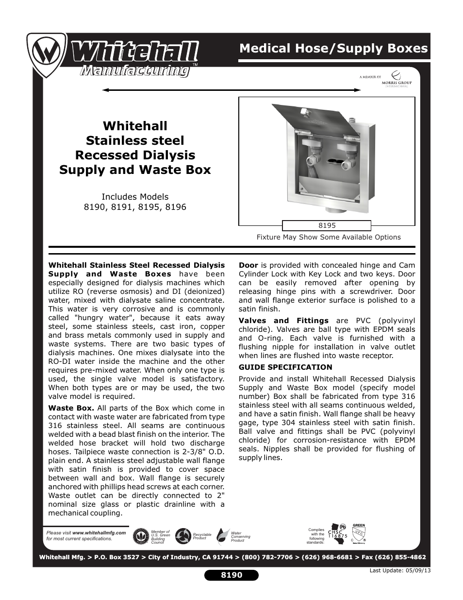 Whitehall Manufacturing 8190 User Manual | 2 pages