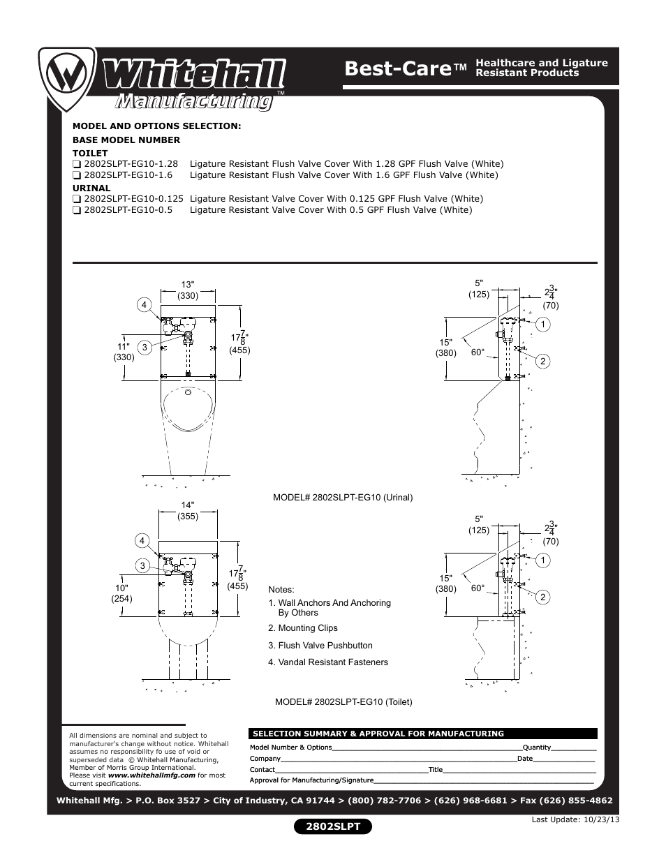 Best-care | Whitehall Manufacturing 2802-SLPT User Manual | Page 2 / 2