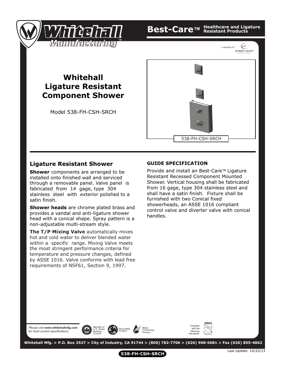 Whitehall Manufacturing 538-FH-CSH-SRCH User Manual | 2 pages
