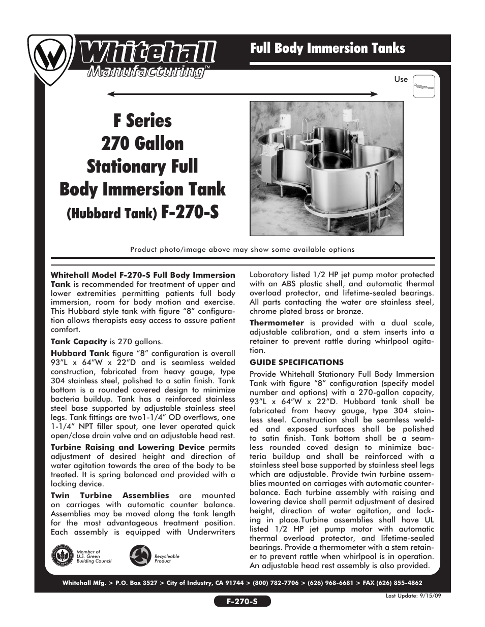 Whitehall Manufacturing F-270-S User Manual | 2 pages