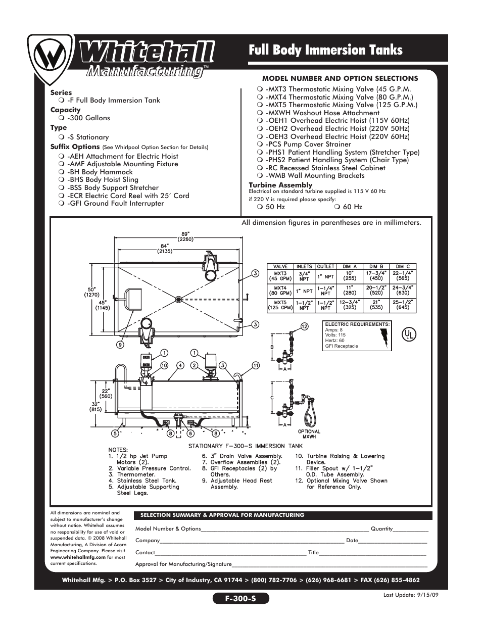 Full body immersion tanks | Whitehall Manufacturing F-300-S User Manual | Page 2 / 2