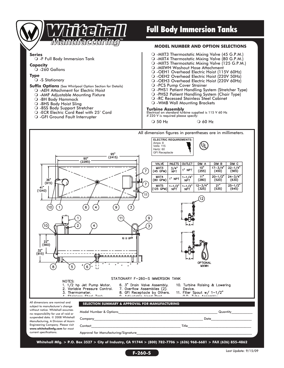 Full body immersion tanks | Whitehall Manufacturing F-260-S User Manual | Page 2 / 2