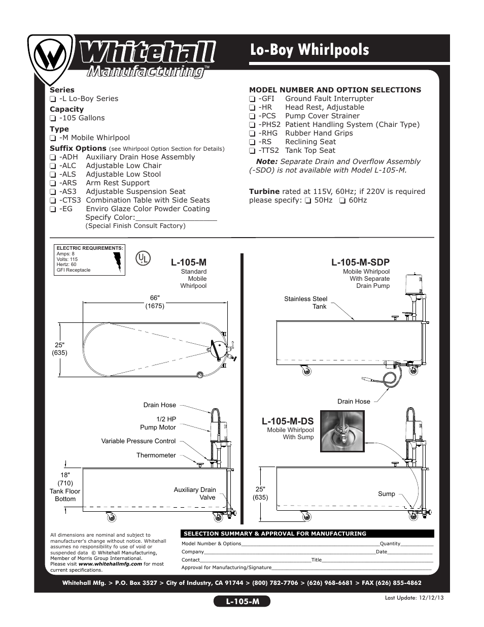 Lo-boy whirlpools, L-105-m, L-105-m-sdp | L-105-m-ds | Whitehall Manufacturing L-105-M User Manual | Page 2 / 2