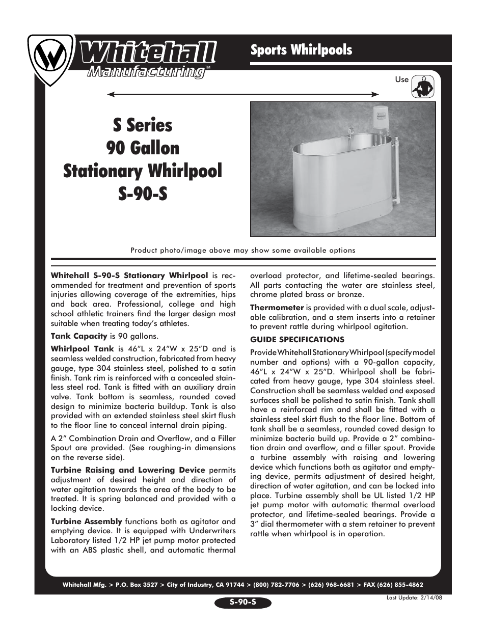 Whitehall Manufacturing S-90-S User Manual | 2 pages