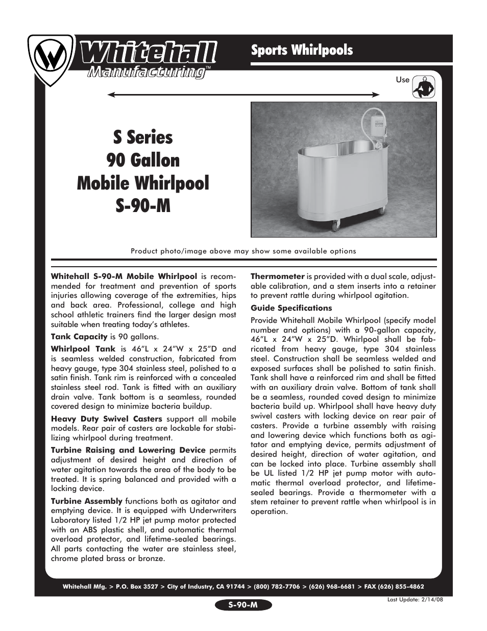 Whitehall Manufacturing S-90-M User Manual | 2 pages