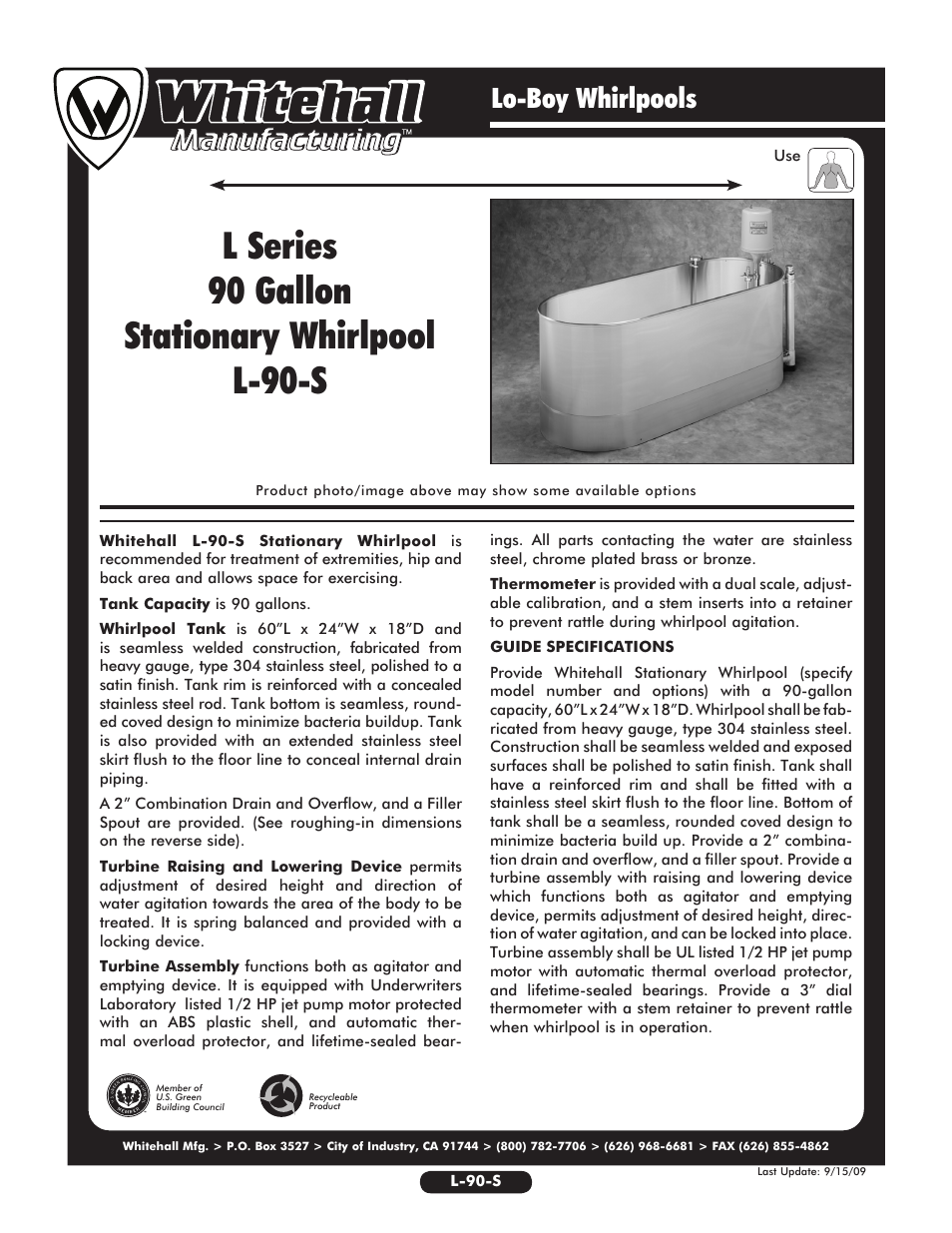 Whitehall Manufacturing L-90-S User Manual | 2 pages