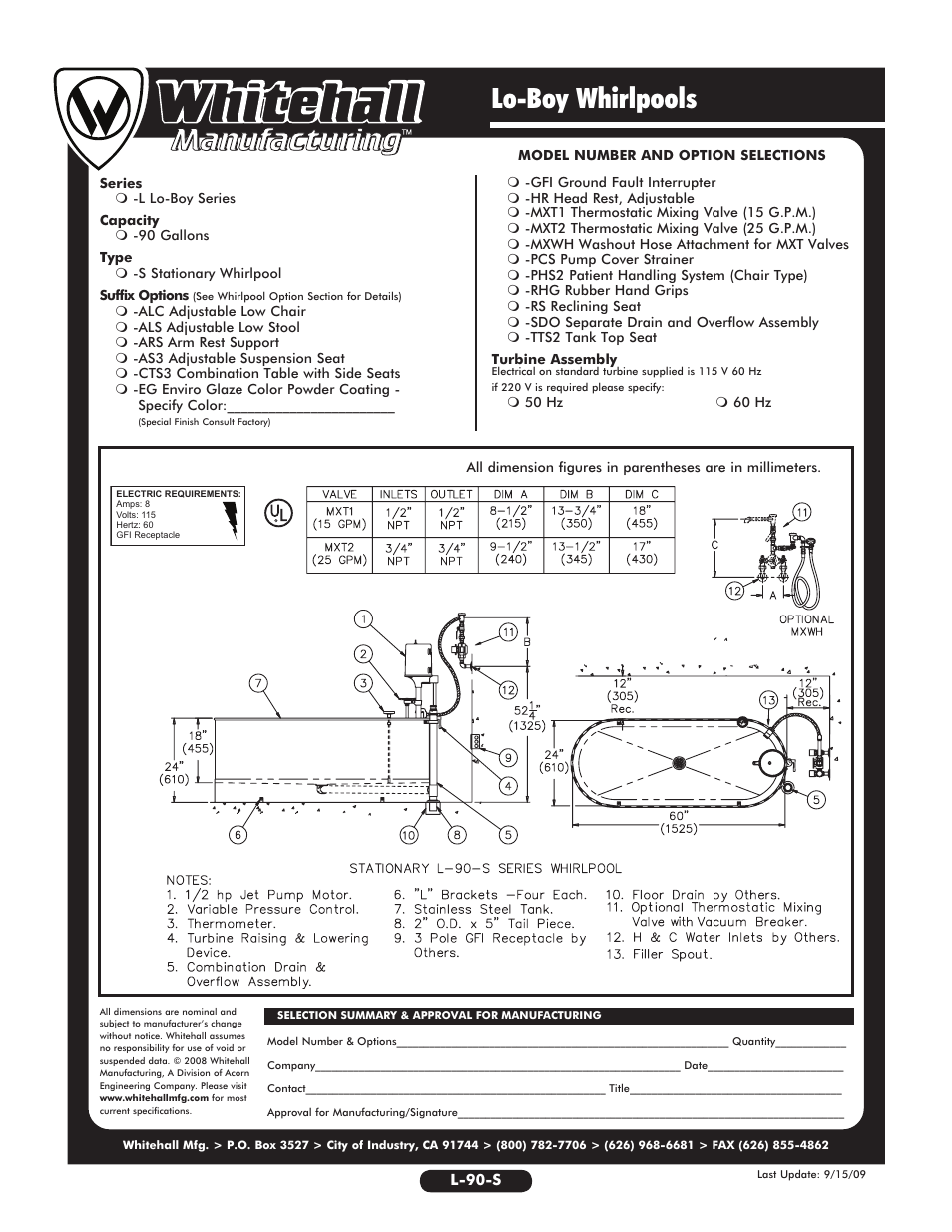 Lo-boy whirlpools | Whitehall Manufacturing L-90-S User Manual | Page 2 / 2