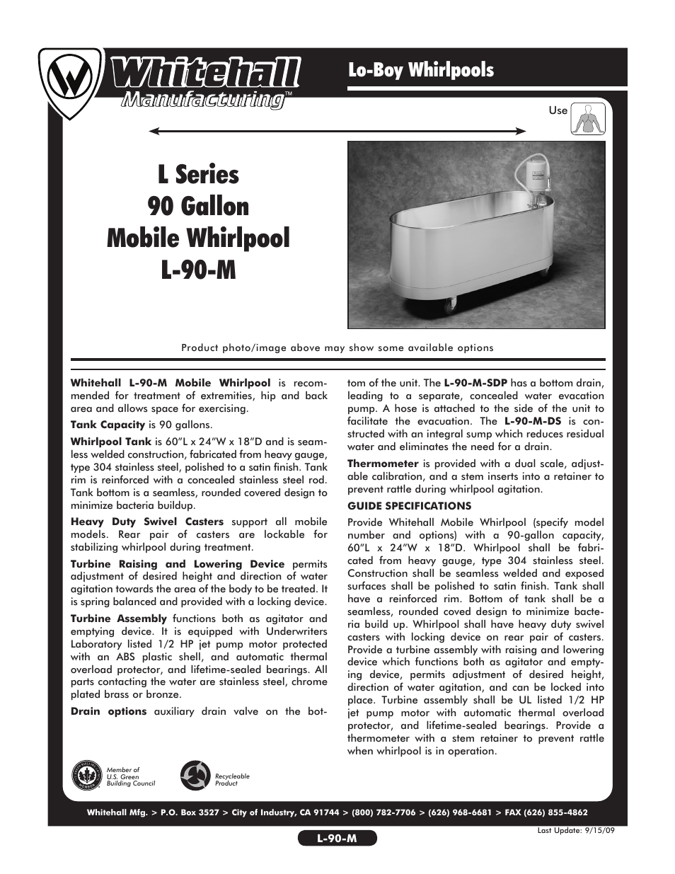 Whitehall Manufacturing L-90-M User Manual | 2 pages