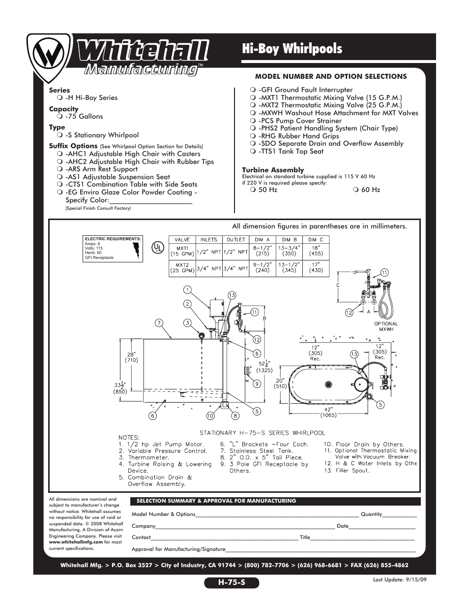 Hi-boy whirlpools | Whitehall Manufacturing H-75-S User Manual | Page 2 / 2