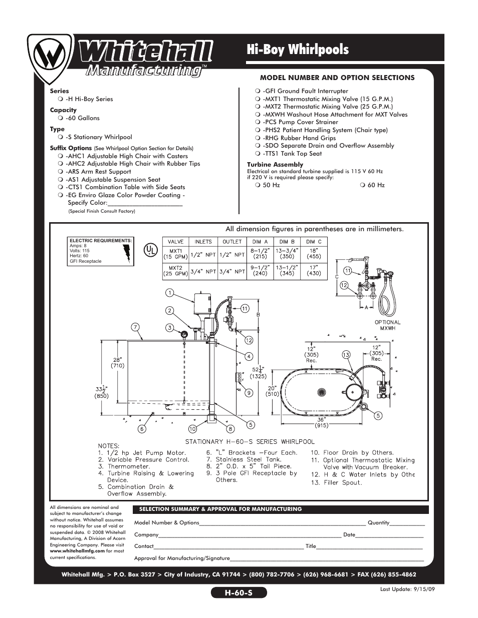 Hi-boy whirlpools | Whitehall Manufacturing H-60-S User Manual | Page 2 / 2