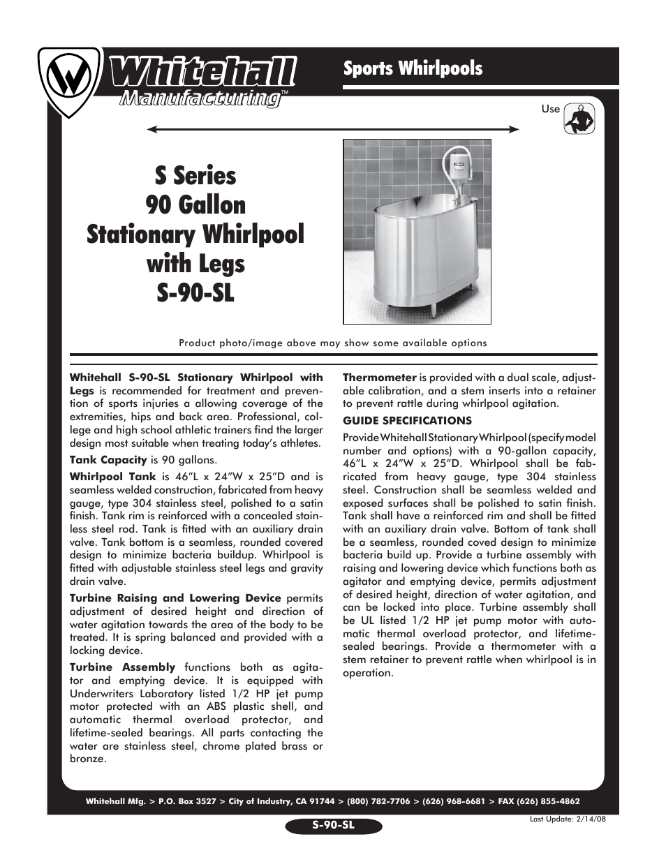 Whitehall Manufacturing S-90-SL User Manual | 2 pages