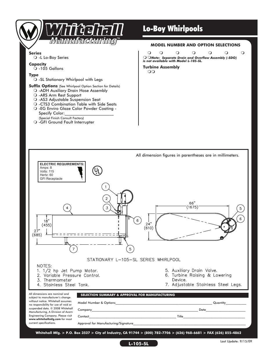 Lo-boy whirlpools | Whitehall Manufacturing L-105-SL User Manual | Page 2 / 2