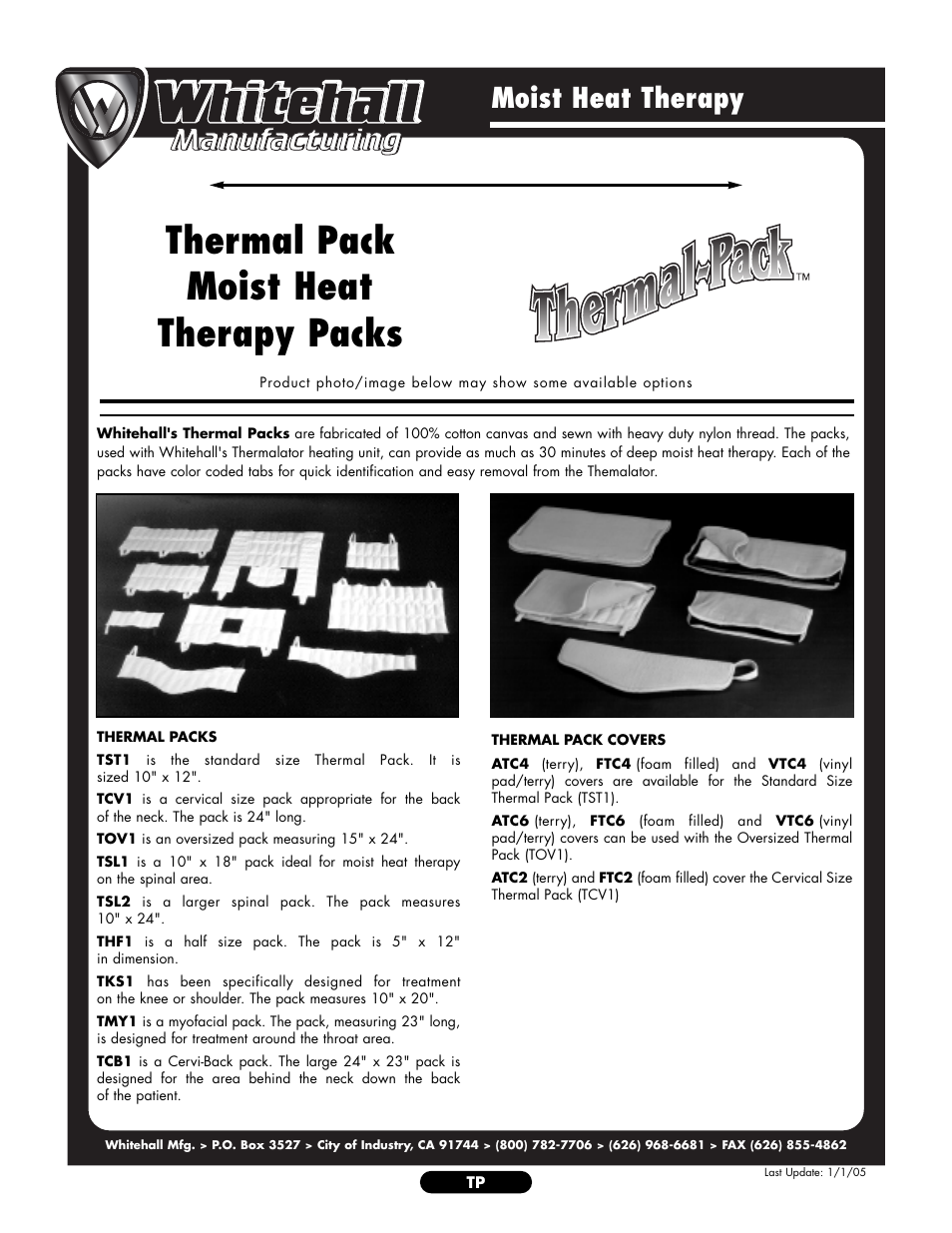 Whitehall Manufacturing Thermal Pack User Manual | 2 pages