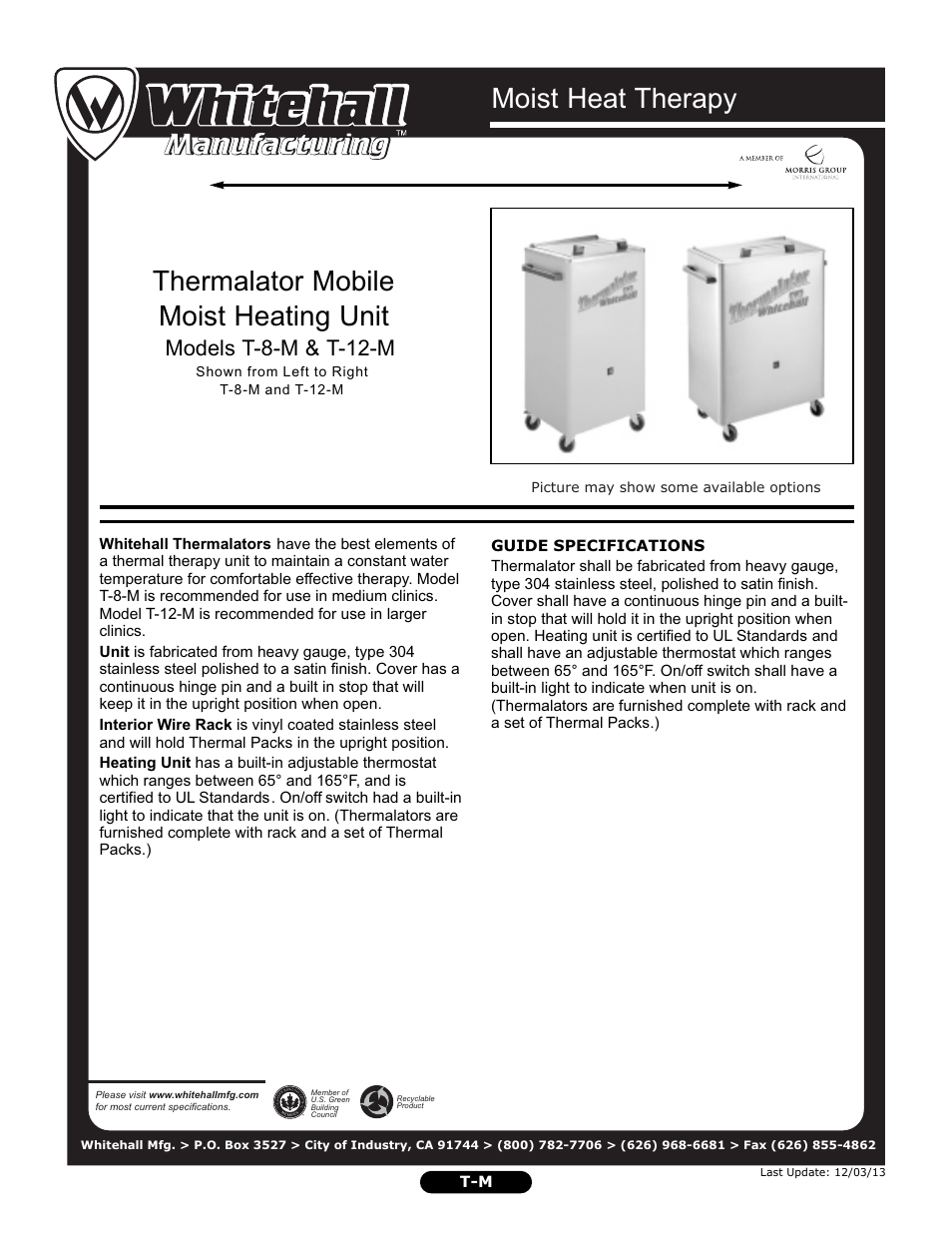 Whitehall Manufacturing T-12-M User Manual | 2 pages