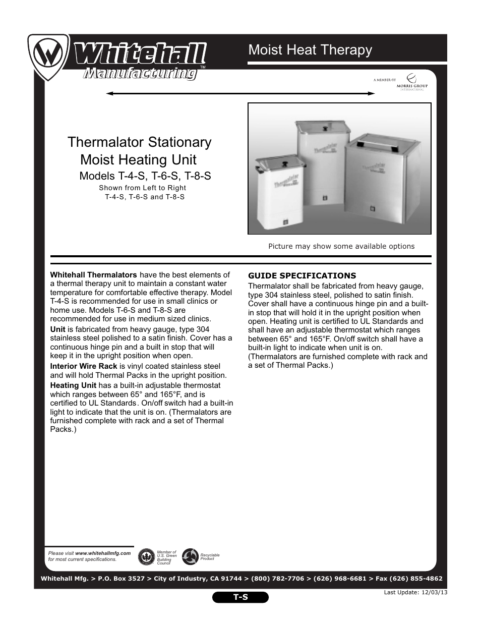 Whitehall Manufacturing T-8-S User Manual | 2 pages