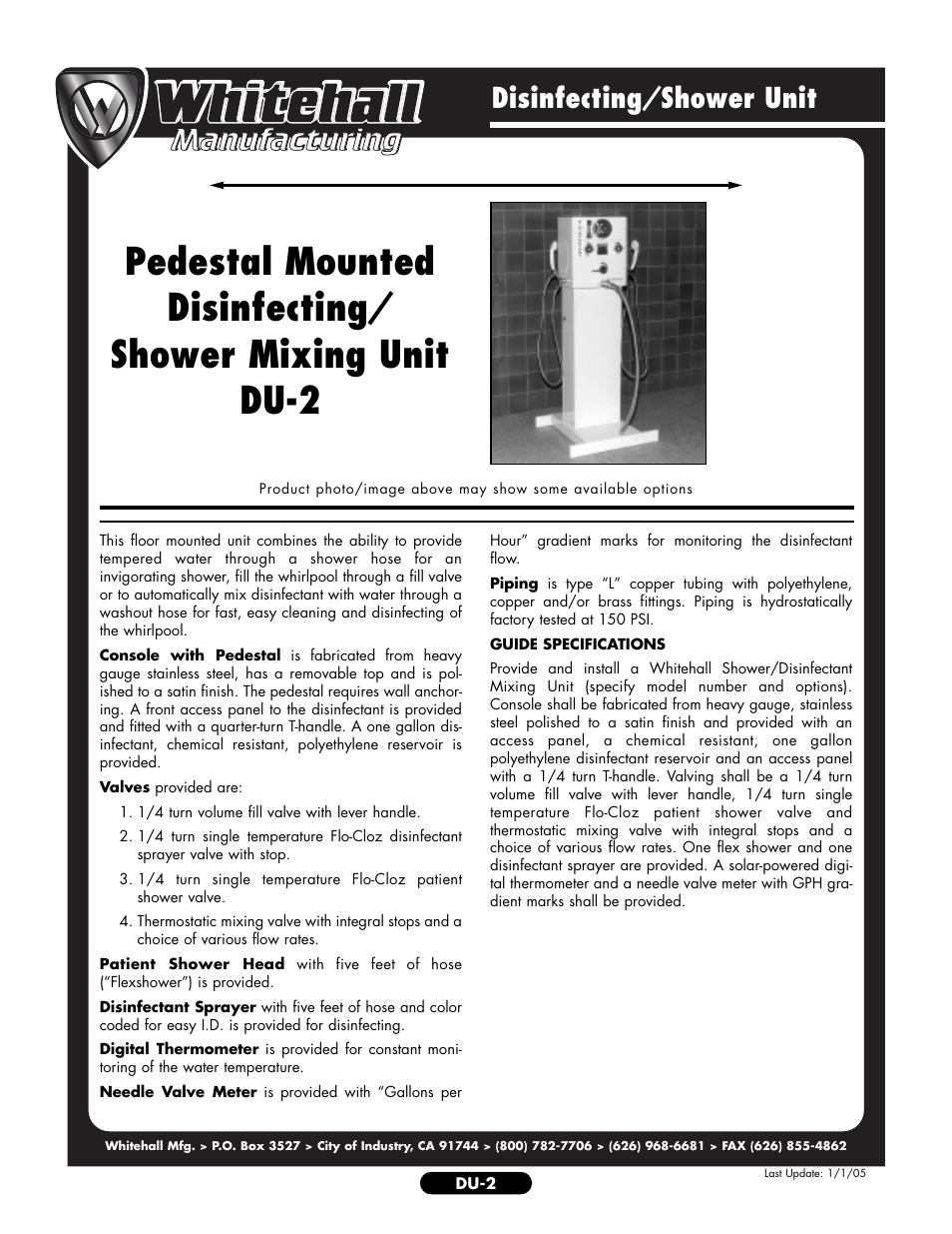 Whitehall Manufacturing DU-2 User Manual | 2 pages