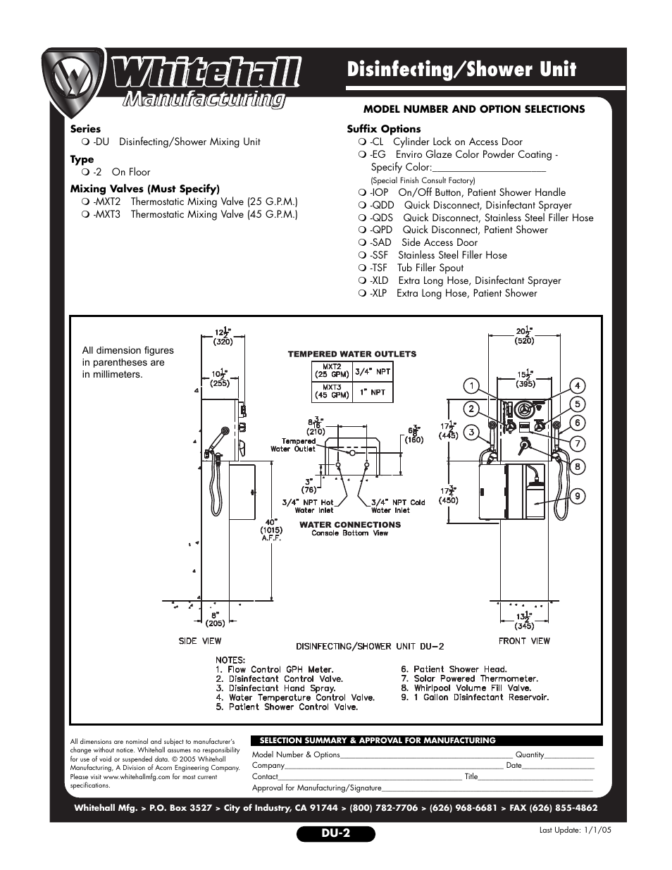 Disinfecting/shower unit | Whitehall Manufacturing DU-2 User Manual | Page 2 / 2