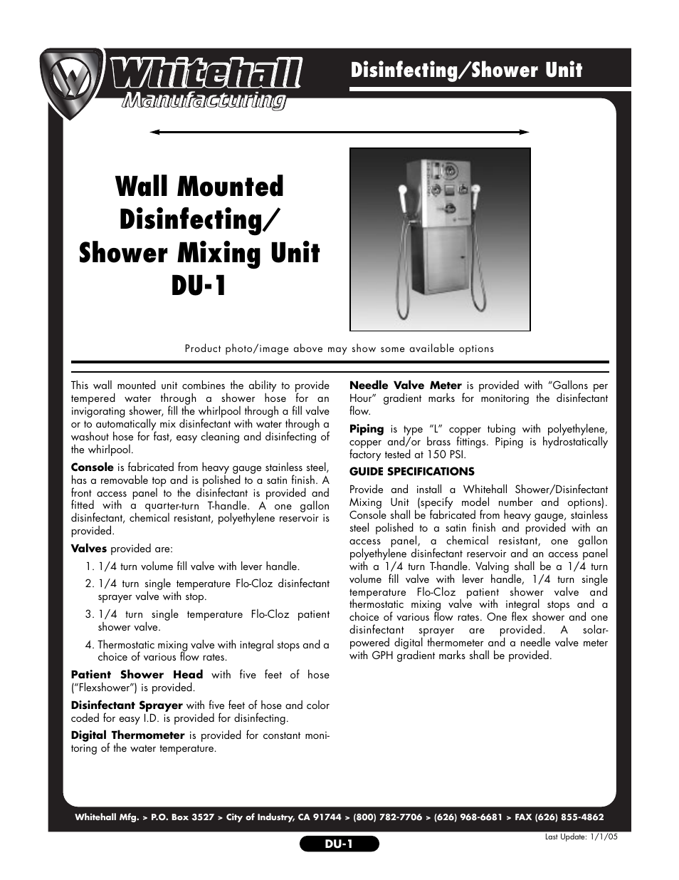 Whitehall Manufacturing DU-1 User Manual | 2 pages