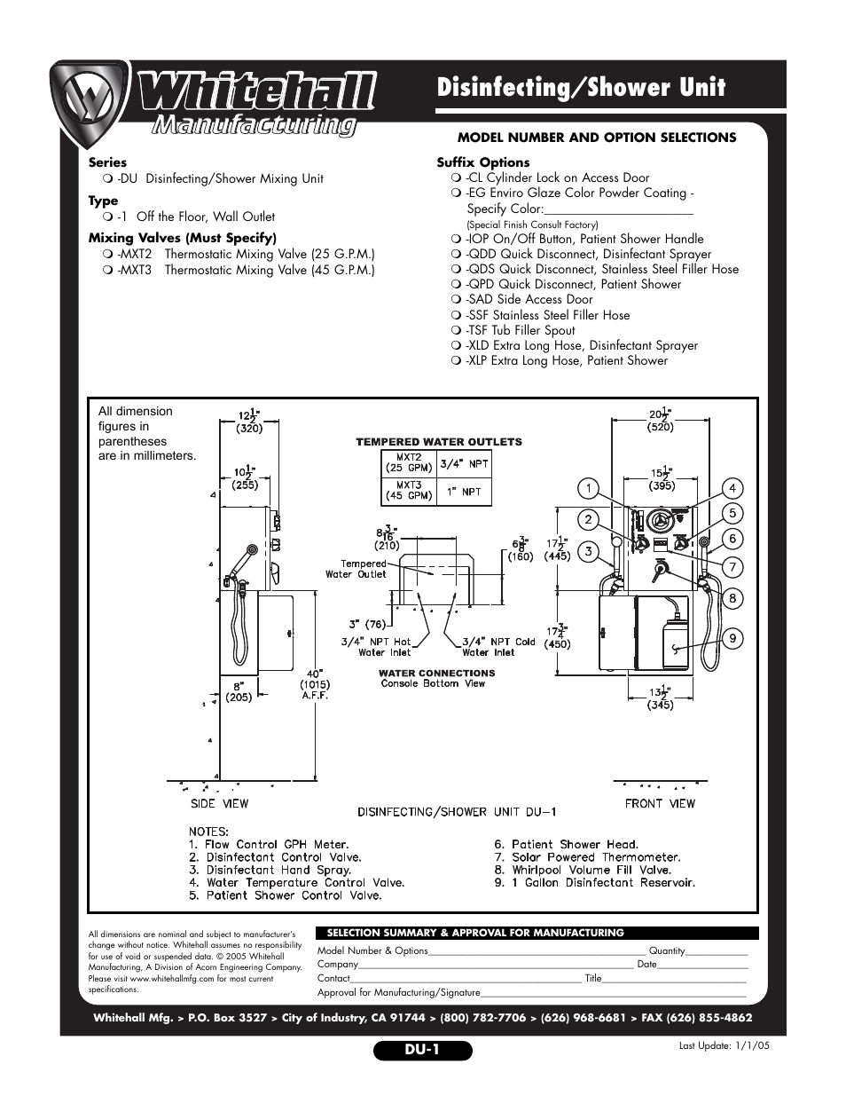 Disinfecting/shower unit | Whitehall Manufacturing DU-1 User Manual | Page 2 / 2