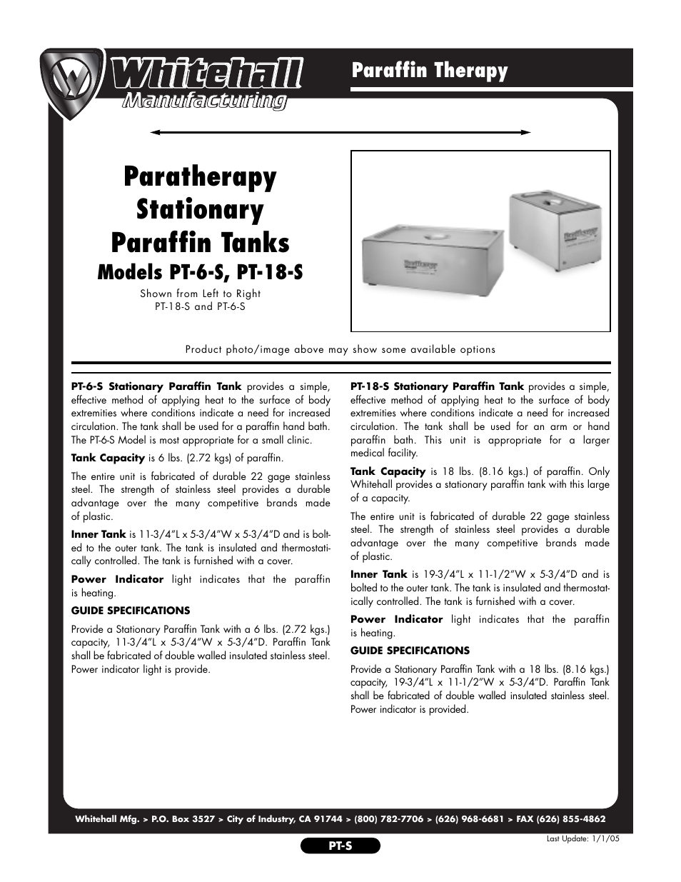 Whitehall Manufacturing PT-18-S User Manual | 2 pages