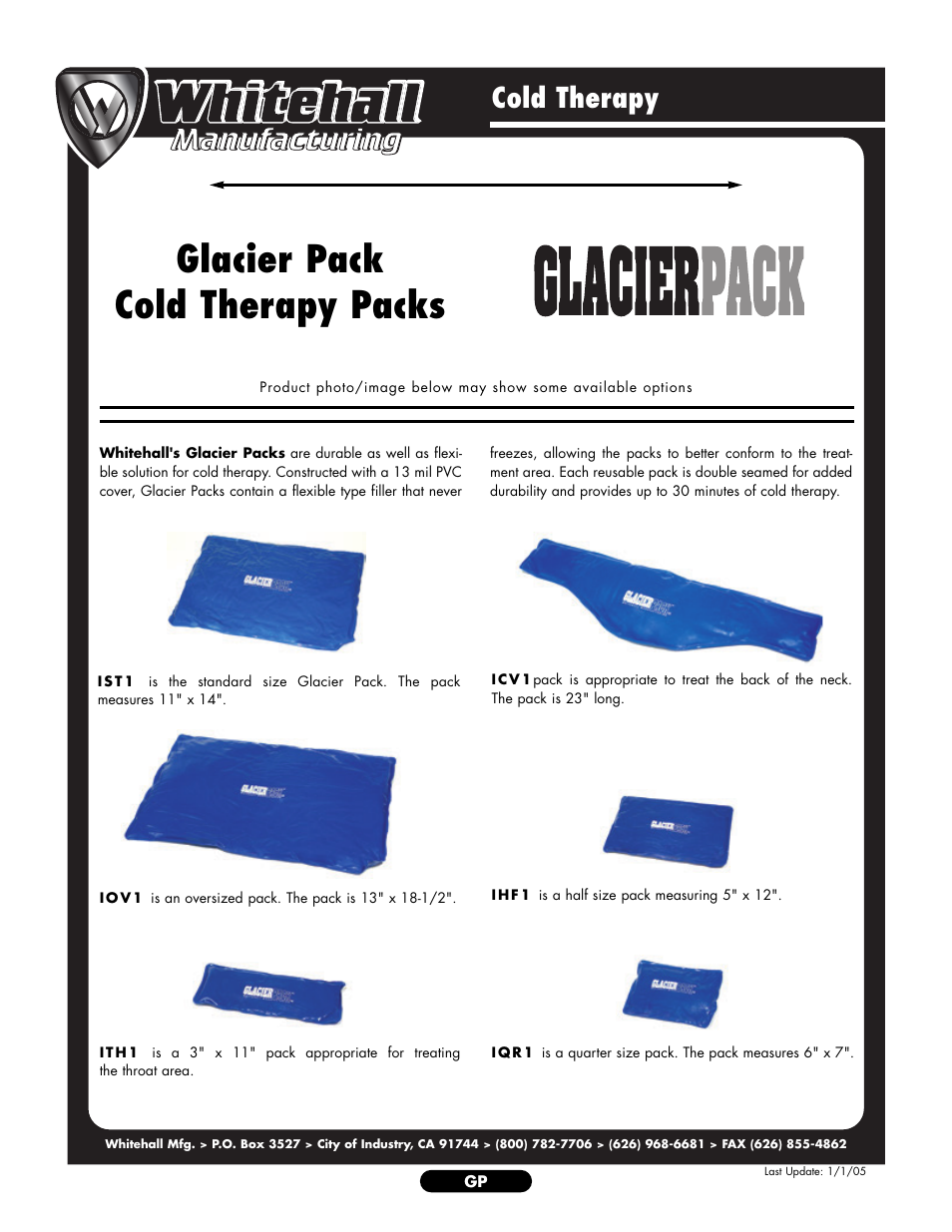 Whitehall Manufacturing Glacier Pack User Manual | 2 pages