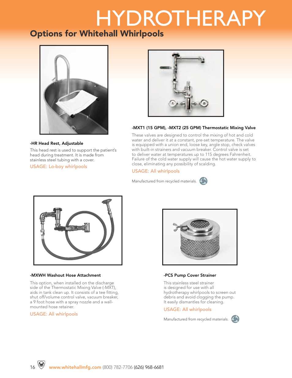 Hydrotherapy, Options for whitehall whirlpools | Whitehall Manufacturing TTS2 User Manual | Page 3 / 4