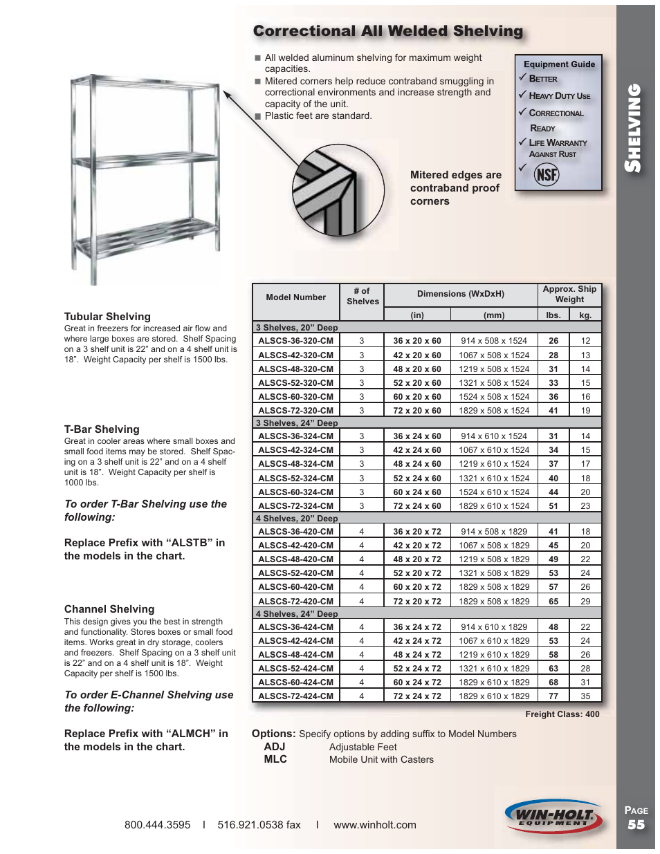 Win-Holt ALSCS Series Correctional Shelving User Manual | 1 page