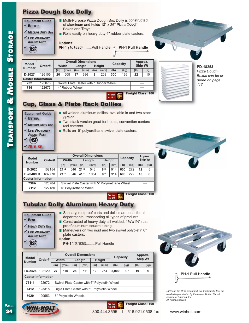 Ransport, Obile, Tora ge | Tubular dolly aluminum heavy duty, Pizza dough box dolly, Cup, glass & plate rack dollies | Win-Holt DSN-2618 User Manual | Page 2 / 3