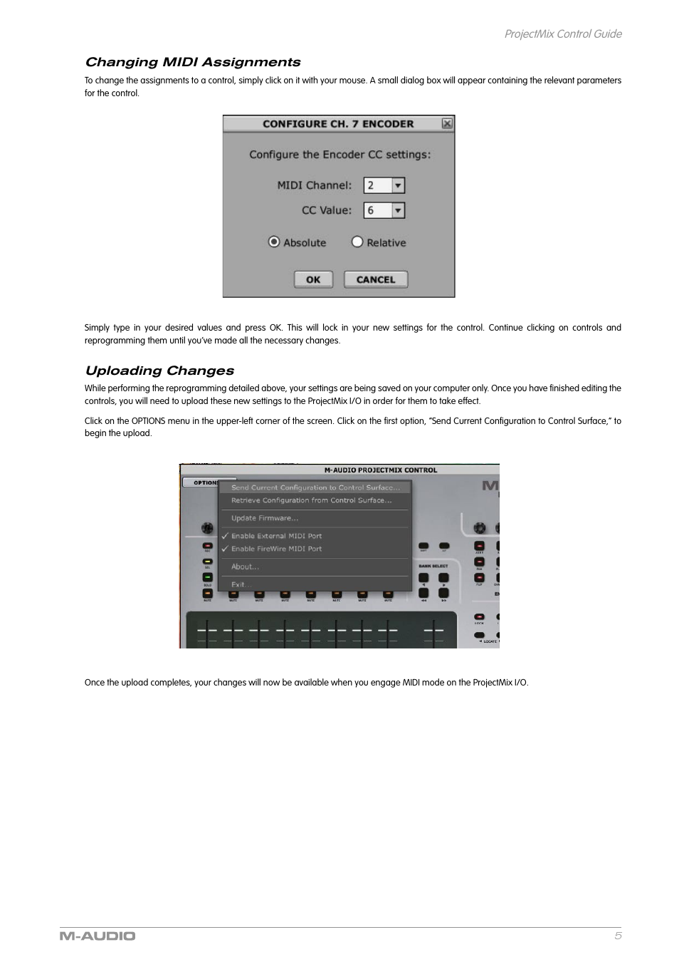 Changing midi assignments, Uploading changes | M-AUDIO ProjectMix I/O User Manual | Page 4 / 7