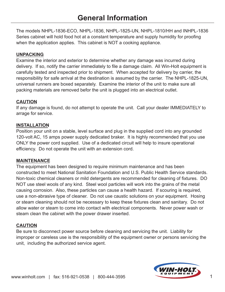 General information | Win-Holt NHPL-1836-ECOC User Manual | Page 3 / 10