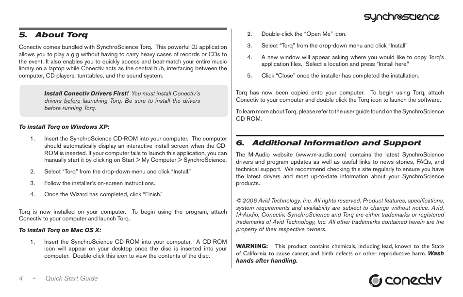 About torq, Additional information and support | M-AUDIO Conectiv User Manual | Page 5 / 6
