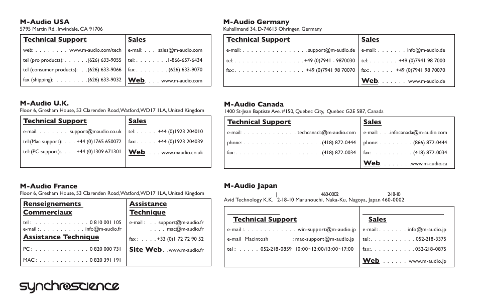Contact | M-AUDIO Conectiv User Manual | Page 6 / 6