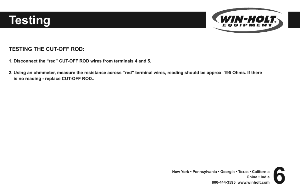 Testing | Win-Holt WHSS-1 User Manual | Page 7 / 14