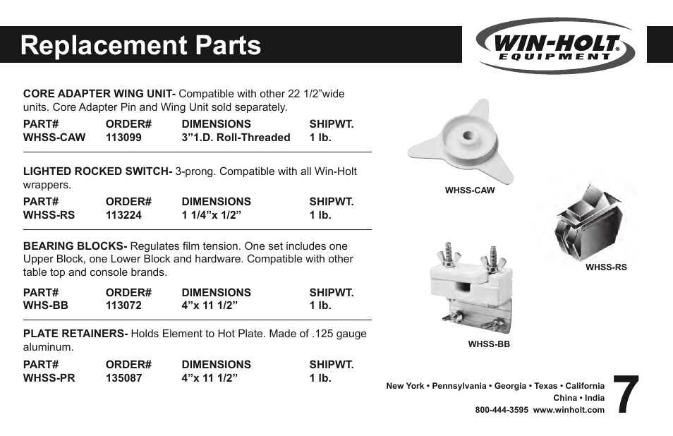 Replacement parts | Win-Holt WHSS-1 User Manual | Page 8 / 14