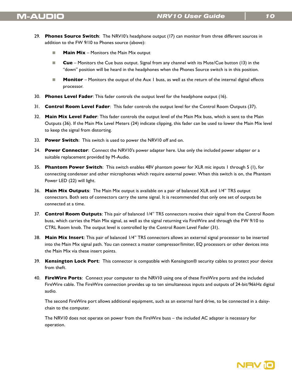 M-AUDIO NRV10 User Manual | Page 10 / 25