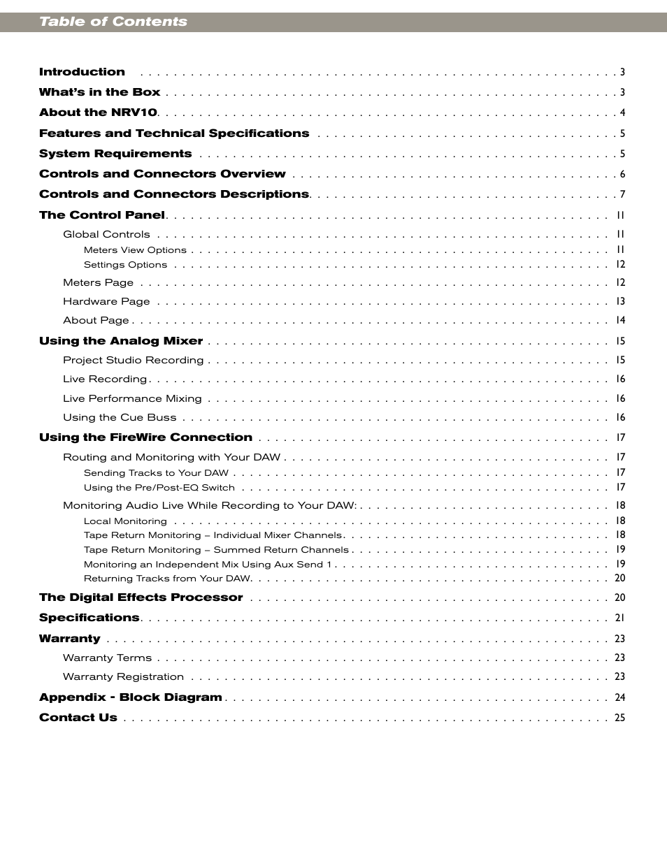 M-AUDIO NRV10 User Manual | Page 2 / 25