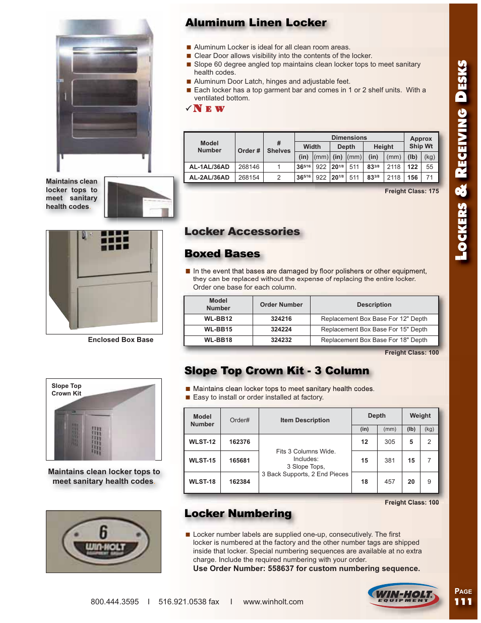 Ockers, Eceiving, Esks | Locker accessories, Aluminum linen locker | Win-Holt WLST-15 User Manual | Page 4 / 4