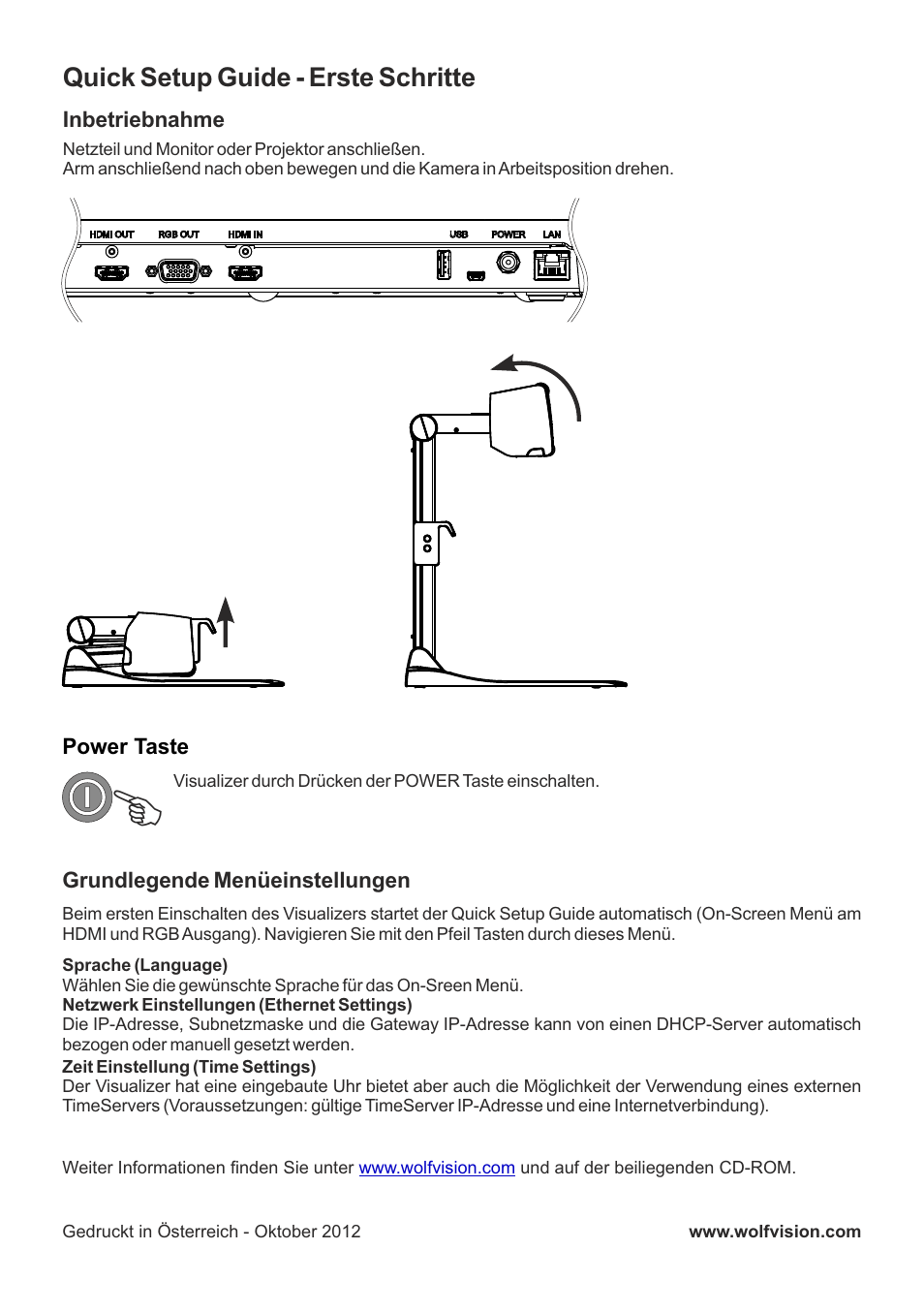 Quick setup guide - erste schritte | WolfVision VZ-8light 4 Quick Setup Guide User Manual | Page 2 / 2