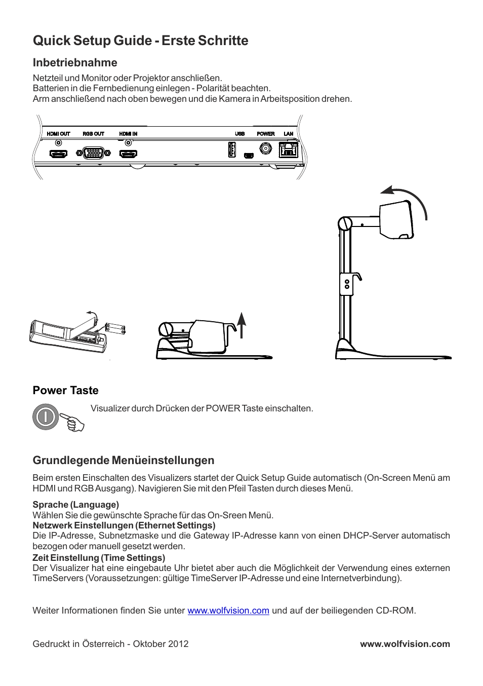 Quick setup guide - erste schritte | WolfVision VZ-8plus 4 Quick Setup Guide User Manual | Page 2 / 2