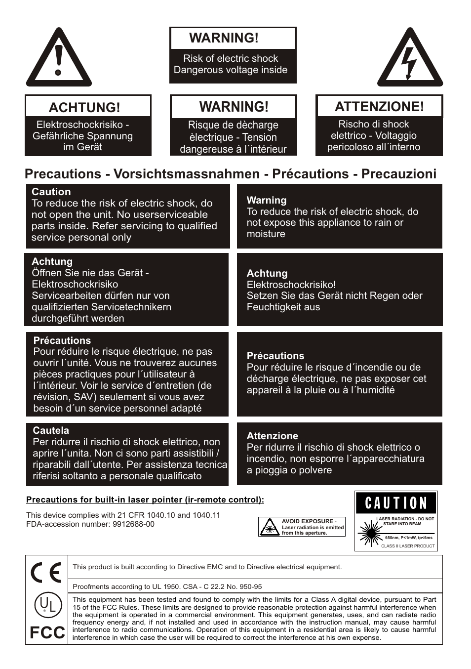 Warning, Achtung, Attenzione | WolfVision VZ-7D User Manual | Page 2 / 24
