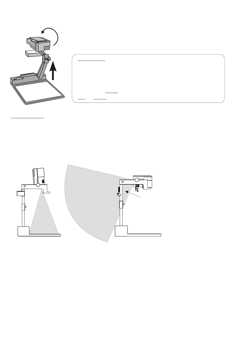 Seite4, Setting up, Shooting area on the working surface | Shooting area outside of the working surface | WolfVision VZ-5 User Manual | Page 4 / 5