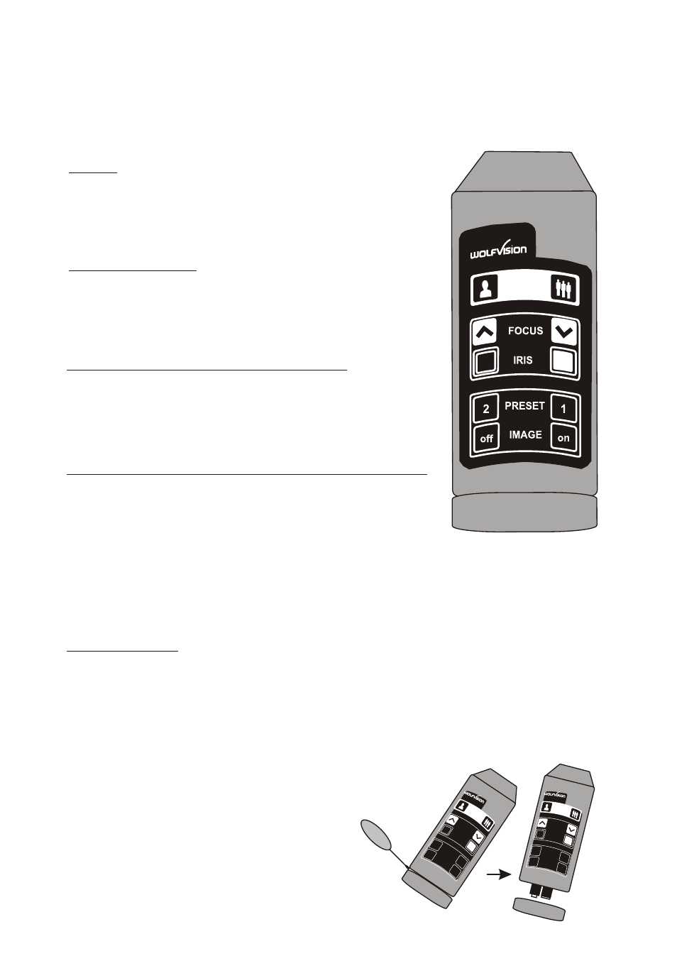 Seite5, Infrared remote control, Changing the batteries | Not included with vz-5b) image on / off | WolfVision VZ-5B User Manual | Page 5 / 7